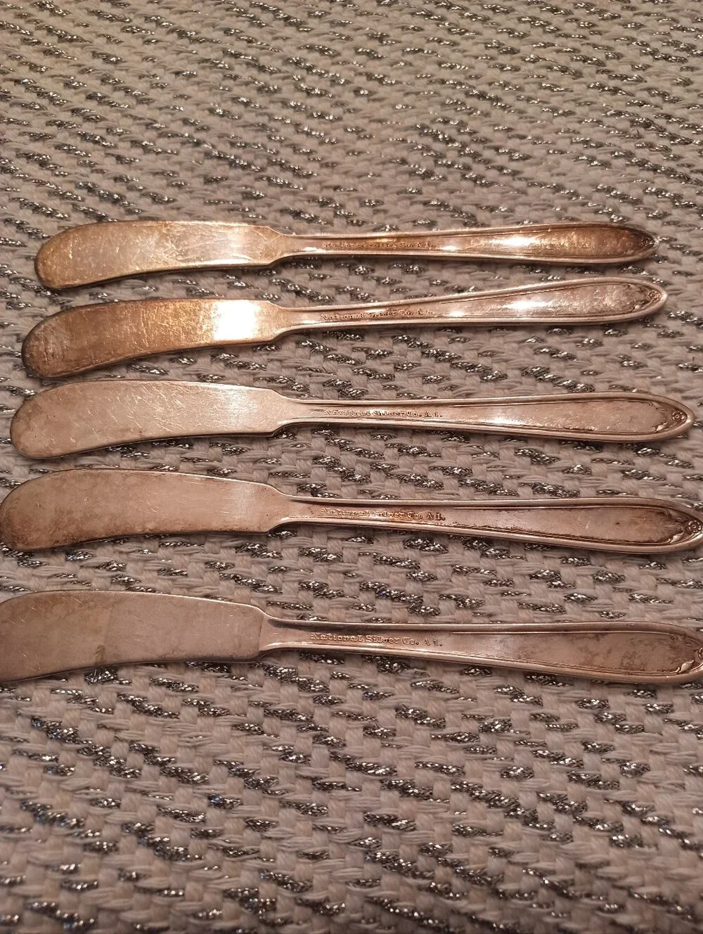 Antique National Silver Co 1930s Princess Royal Butter Spreader Knives Set Of 5